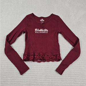 Hollister Shirt Juniors Small Ultra Crop Tshirt Ribbed Lace Trim